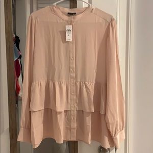 Ann Taylor Factory Blush tiered button blouse